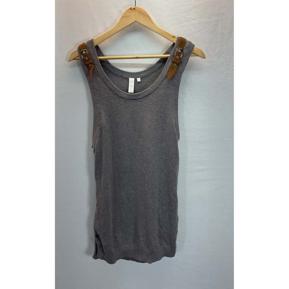 NEW MD SI-IAE Gray Knit Vest tank tunic embellished open knit Modern minimalist